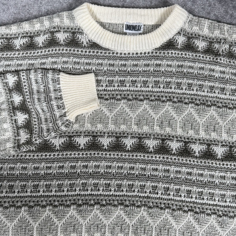Vintage Unionbay Sweater Men's Large Geometric Wool Blend Crew Neck Grandpa